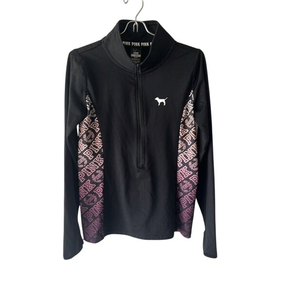 PINK victoria secret half zip sweatshirt petite sz S black with pink insets Y2K - Picture 1 of 8